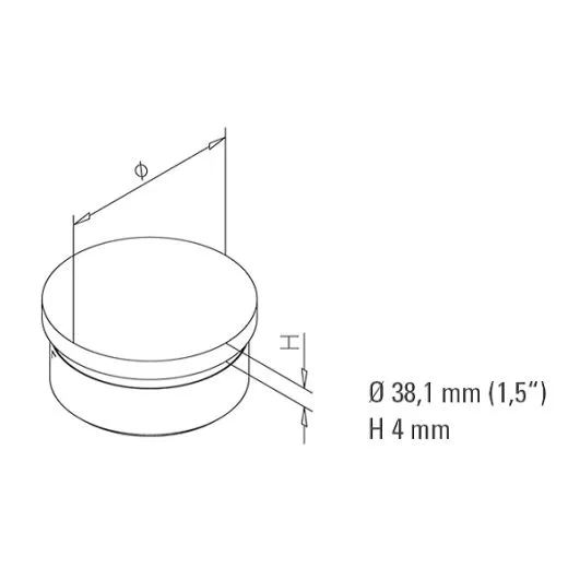 Messing matt Design Rohr 38,1 mm Endkappe flach