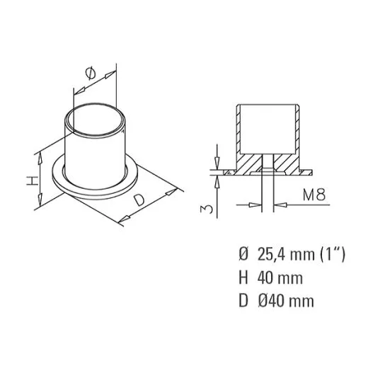 Messing matt Design Rohr 25,4 mm Rohrbefestigungsh�lse
