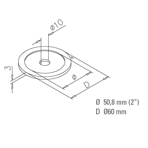 Messing Design Rohr 50,8 mm Rosette mit Bohrung 10mm