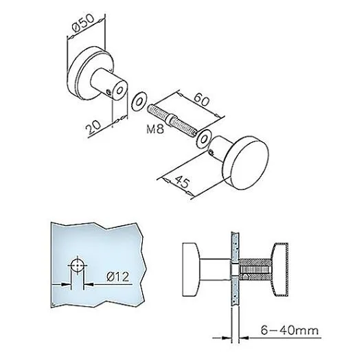 T�rknopf Glas-& Holzt�r zweiseitig 47-11550 Edelstahl matt