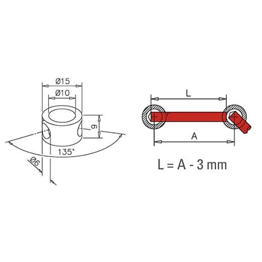 Messing Design MiniRail Adapter 45 Grad f�r Stab 6mm