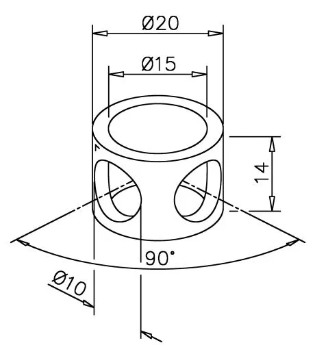 Messing Design MiniRail Adapter 90 Grad f�r Stab 10mm