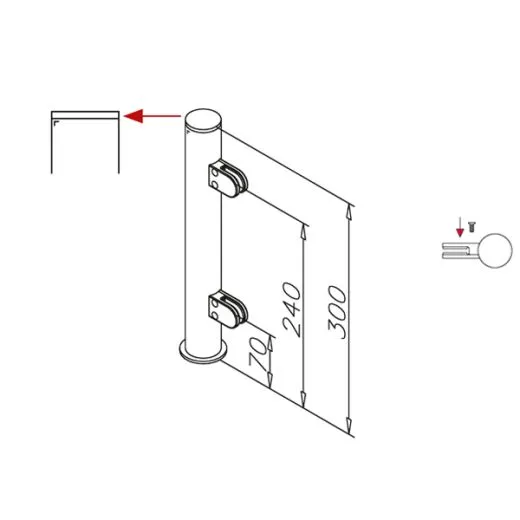 Hustenschutz Pfosten 20-150-25 rechts - Rohr  25.4 mm - Messing matt Optik