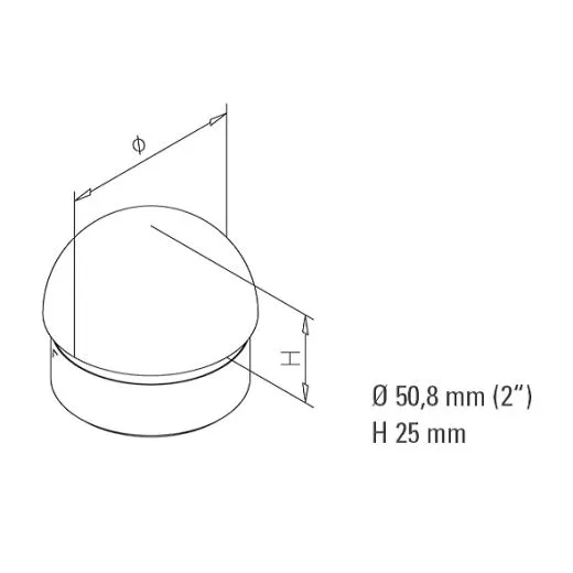 Messing matt Design Rohr 50,8 mm Endkappe halbrund