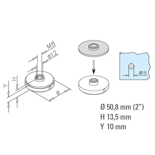 Messing matt Design Rohr 50,8 mm Zier-Abschlussscheibe M8