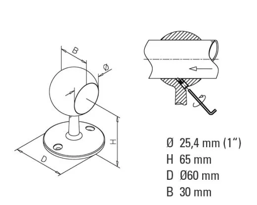 Chrom Design Rohrhalter fr Rohr 25,4 mm gewlbt