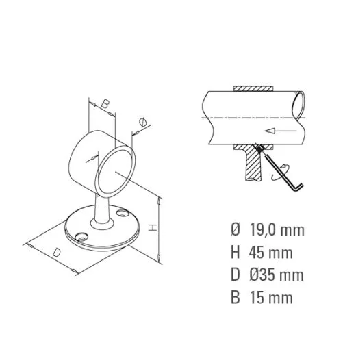 Chrom Design Rohrhalter fr Rohr 19,0 mm
