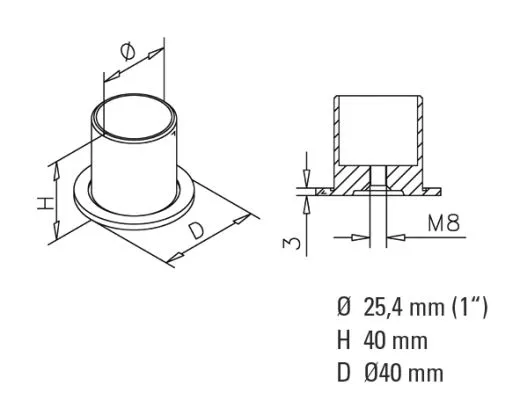 Chrom Design Rohr 25,4 mm Rohrbefestigungsh�lse
