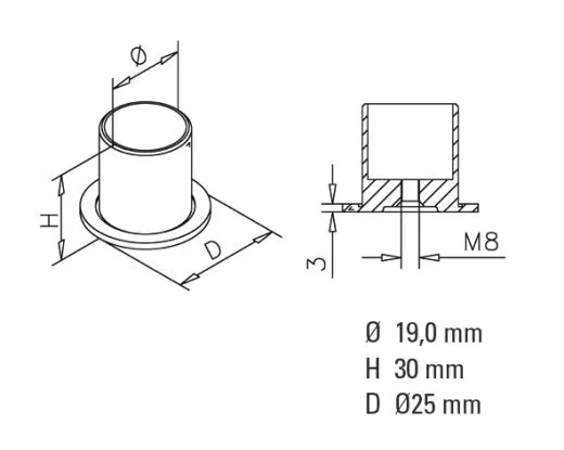 Chrom Design Rohr 19,0 mm Rohrbefestigungsh�lse