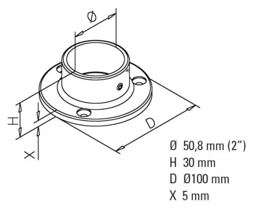 Chrom Design Rohr 50,8 mm Boden- und Wandflansch