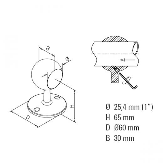 Messing matt Design Rohrhalter gewlbt fr Rohr 25,4 mm