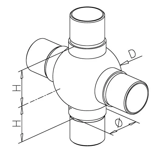 Chrom Design Rohr 25,4 mm Kugelrohrverbinder Kreuz
