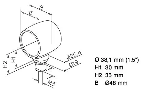 Chrom Design Rohr 38,1 mm Kugelrohradapter 1x90�