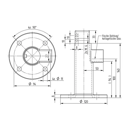 Edelstahl Bodenhalterung Endstck fr Nutrohr  48,3 mm