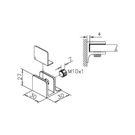 Glasplattentr�ger 221310 Edelstahl Design Glas 06-10 mm Wandmontage