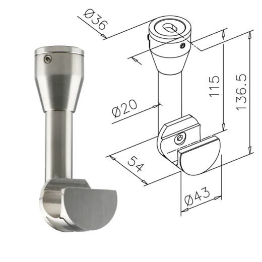 Edelstahl matt Design Rohrhalter Decke fr Rohr 25,4 mm