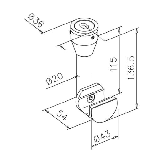 Edelstahl matt Design Rohrhalter Decke fr Rohr 25,4 mm