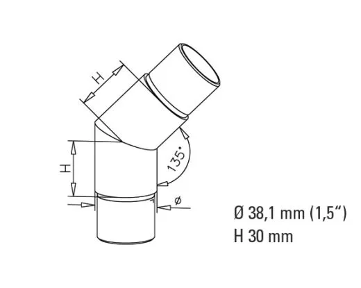 Anthrazit Design Rohrwinkel 45� f�r Rohr 38,1 mm