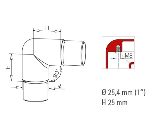 Anthrazit Design Rohrwinkel 90� f�r Rohr 25,4 mm