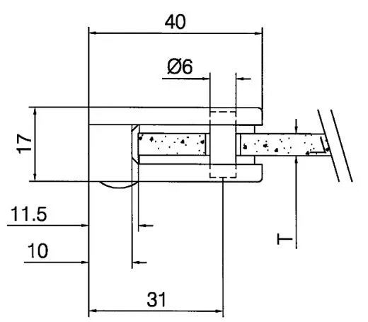 Edelstahl Dsgn Glasklemme 27 - Flachmontage - Glas 6-8,38 mm