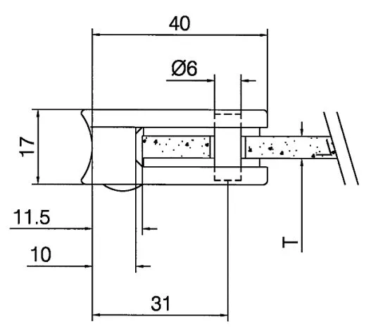 Edelstahl Dsgn Glasklemme 27 - Rohr 38,1 mm - Glas 6-8,76 mm