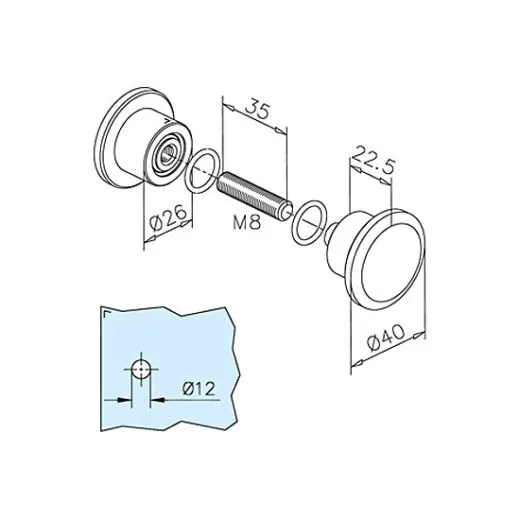 T�rknopf Glast�r zweiseitig 47-01041 Chrom Design