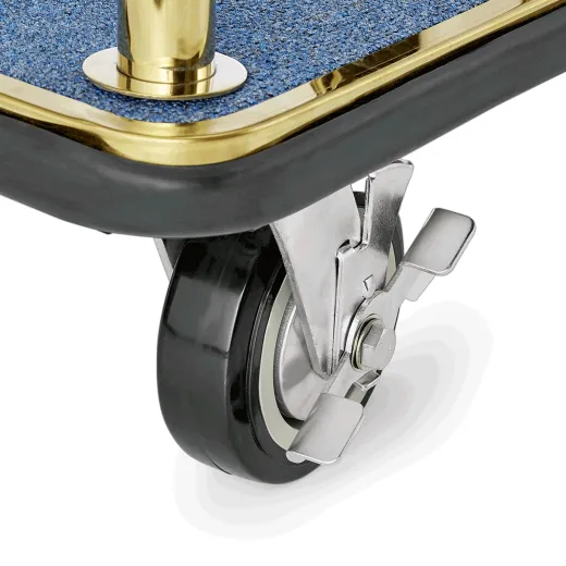 UNITY Koffer- & Gepcktransportwagen – Titanium-Gold/Blau in Detailansicht: Seitenprofil mit stabilem Rohrrahmen und hochwertiger Verarbeitung fr den professionellen Einsatz.