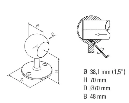 Edelstahl Design End Rohrhalter gewlbt fr Rohr 38,1 mm