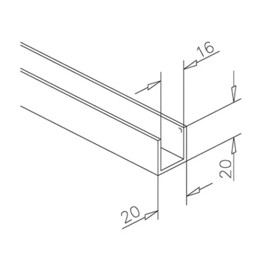 Alu U-Profil 20x20x20mm silber matt eloxiert - ganze L�nge 200 cm