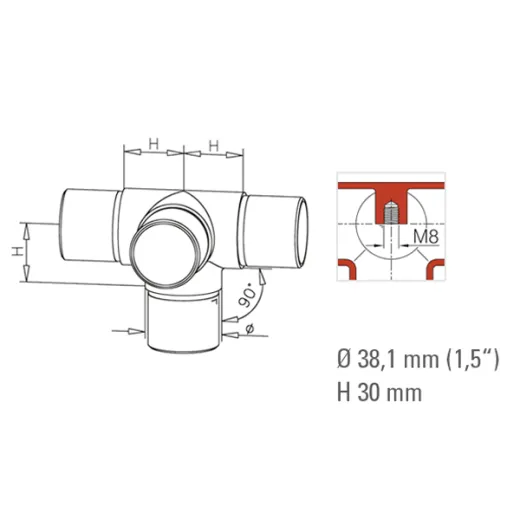 Messing matt Design Rohrverbinder 4x90 fr Rohr 38,1 mm