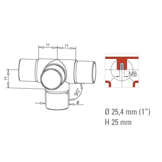 Messing matt Design Rohrverbinder 4x90 fr Rohr 25,4 mm