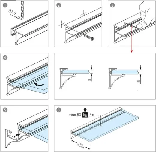 Glasplattenprofil Edelstahleffekt 50x40 mm - ganze Lnge 200 cm