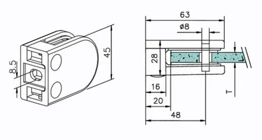 Edelstahl V2A Glasklemme - 22 - Flachmontage - Glas 6-10 mm