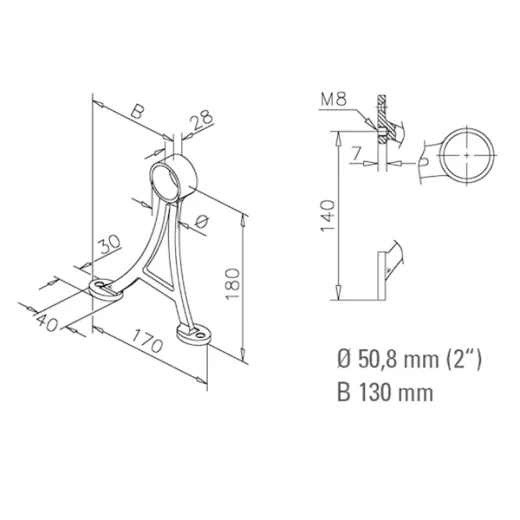 Messing matt Design Fu�laufst�tze Rohr 50.8 mm 20-0103