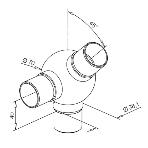 Edelstahl Design Rohr 38,1 mm Kugelrohrverbinder 45�+90�