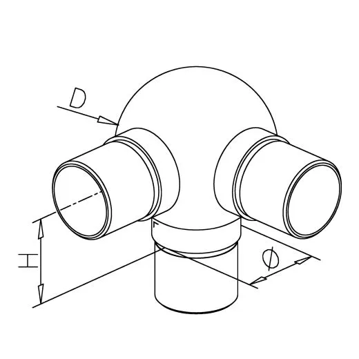 Edelstahl Design Rohr 25,4 mm Kugelrohrverbinder 3x90