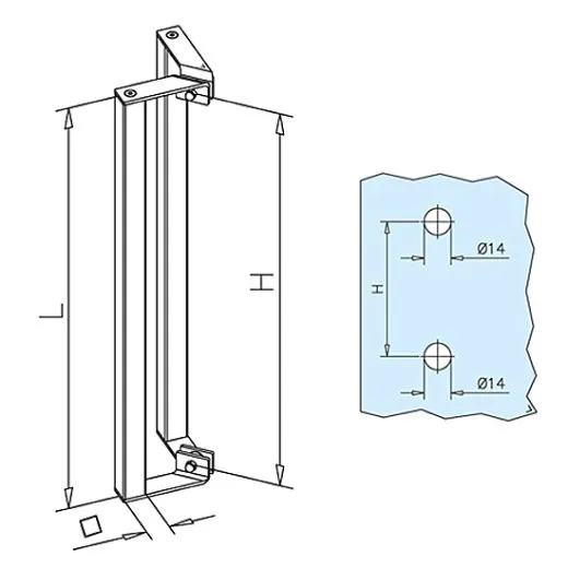 Edelstahl Vierkant 35x35mm T�rgriff zweiseitig - 47-7307-435 - L�nge 70cm