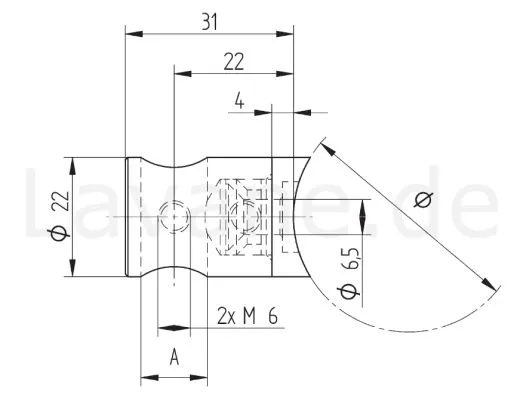 Edelstahl Querstabhalter fr Rohr 33,7 mm - Stab 10 mm
