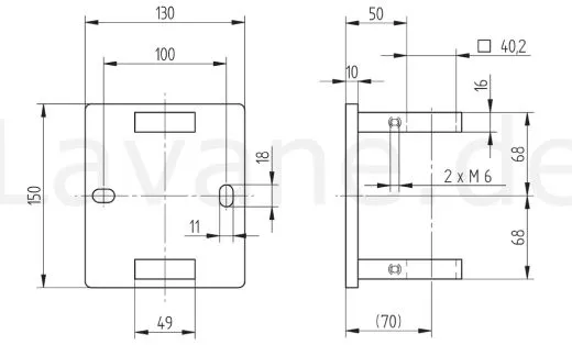 Edelstahl Vierkant 40x40 mm Wandanker mit Rohrschellen