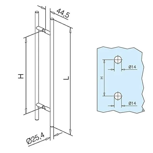 Messing Design T�rgriff 475303 - Griff �25.4mm - Griffl�nge 70cm
