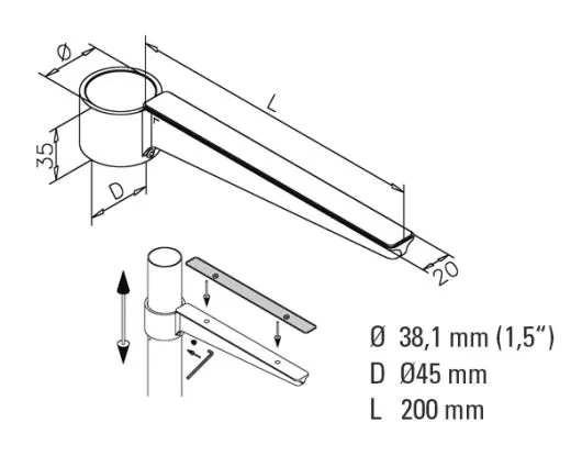 Edelstahl DS Glasbodenhalter Rohr 38,1 mm - 200 mm