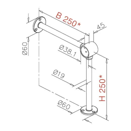 Edelstahl Design Fusslaufst�tze Rohr 38,1 mm 20-2120
