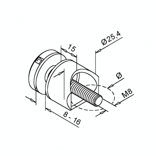 Glasmontageadapter Messing matt Design - Glas 8-16 mm - Rohr 50.8 mm