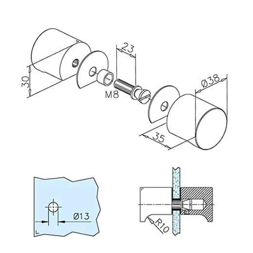T�rknopf Glast�r zweiseitig 47-01038 Chrom Design