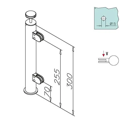 Hustenschutz Pfosten 20-110-25 rechts - Rohr  25.4 mm - Edelstahl Design