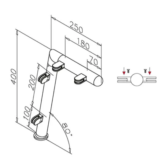 Hustenschutz oder Spuckschutzpfosten Abtrennungspfosten f�r Lebensmittelbereiche Typ 20-120-38 - Anordnung Gastseitig mittig - Rohr � 38.1 mm - in Messing poliert Design