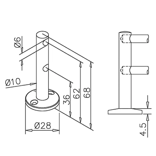Edelstahl Design MiniRail Endsttze 11556 fr Stab 6mm