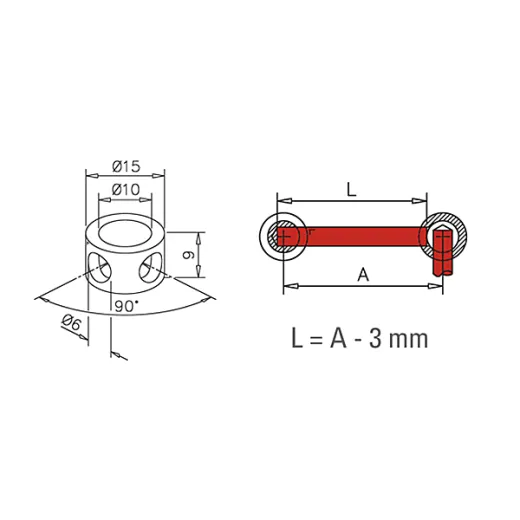 Edelstahl Design MiniRail Adapter 90 Grad fr Stab 6mm