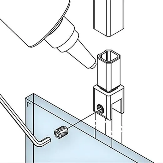 Chrom Design Vierkant 20x20 mm Glas-Rohrhalter gerade