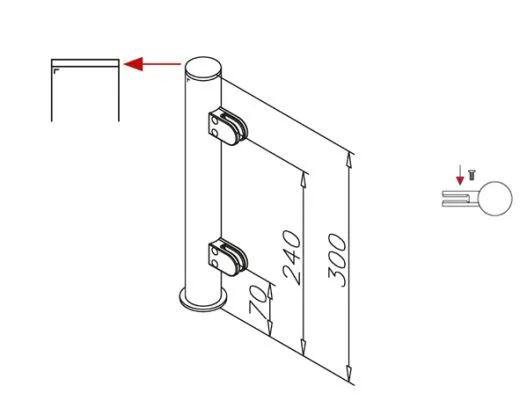 Hustenschutz Pfosten 20-150-25 rechts - Rohr  25.4 mm - Chrom Design